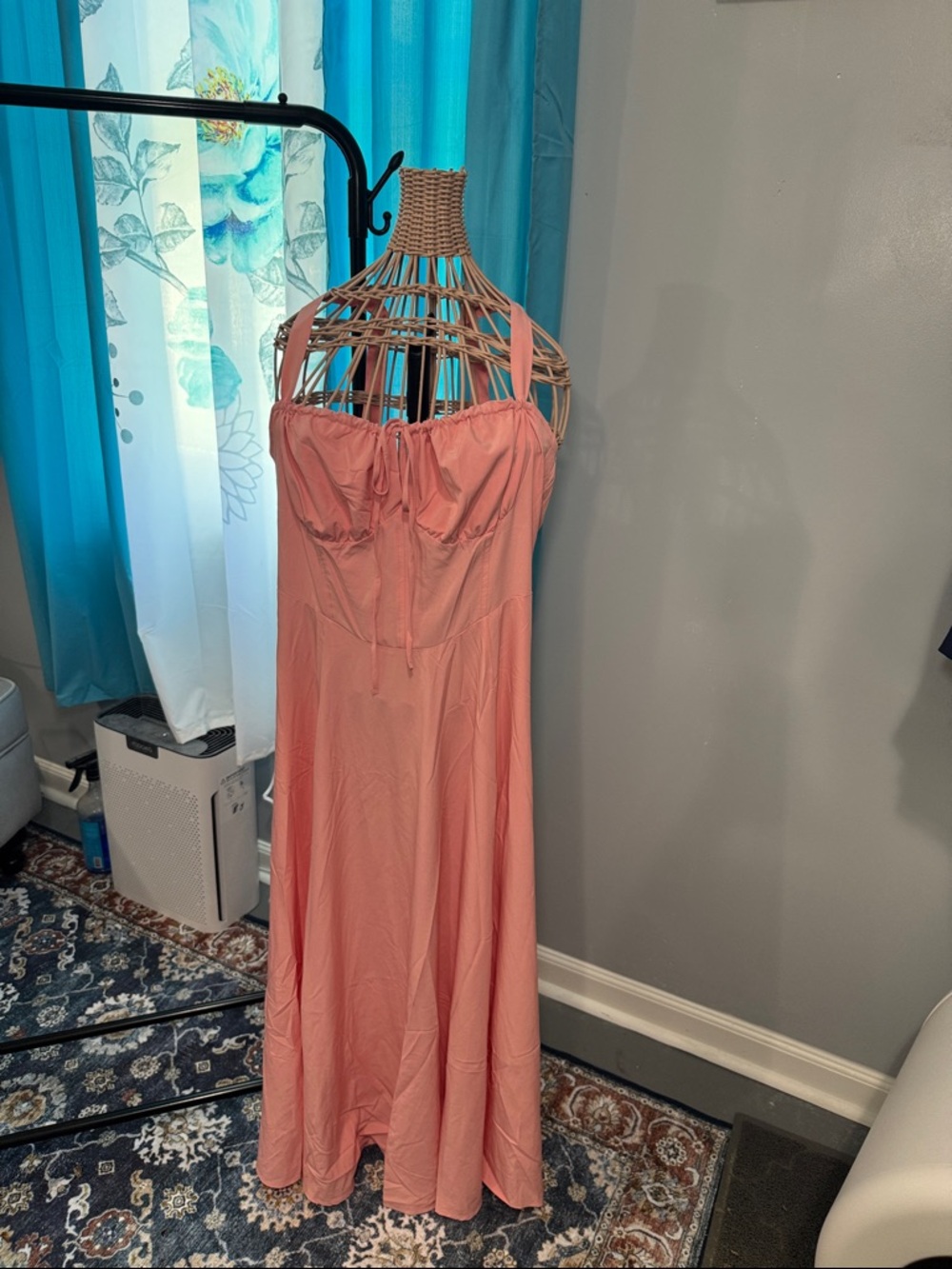 HALARA Coral Pink Halter Maxi Dress